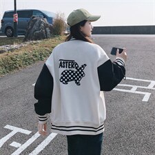 现货主推拼色棒球服休闲时尚短外套，女装短外套，菡迪欧娜