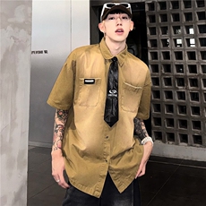 短袖衬衫男夏季新款美式复古高街衬衣小众设计感潮流上衣，男装衬衫，星座716-2