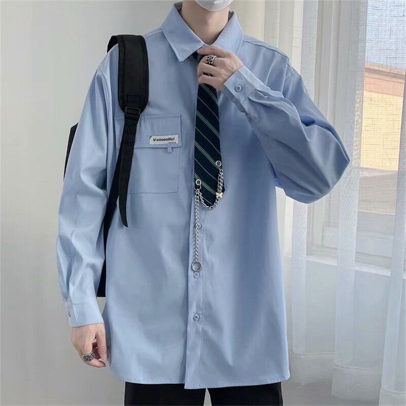 【现货】DH20-P35送领带长袖白衬衫学院风潮衬衣抖音得物现货,男装衬衫,星座603-2
