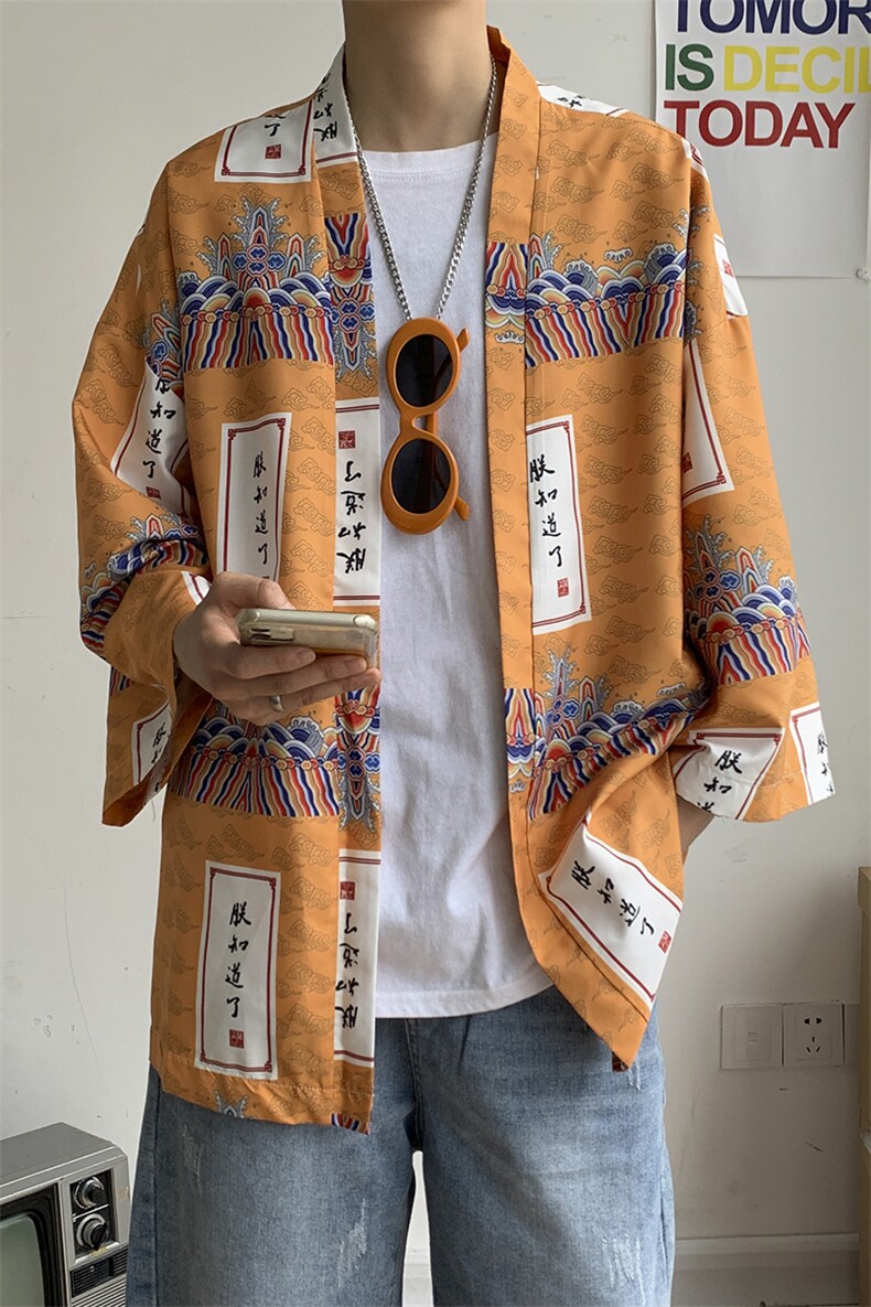 夏装大码风港风外套半袖开衫薄款道袍披风汉服情侣F12/P40,男装T恤,钱塘713
