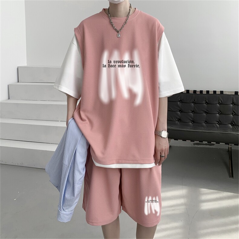 华夫格套装潮流休闲短袖短裤两件套FTZ3063-P55控78,男装牛仔裤,电商B370