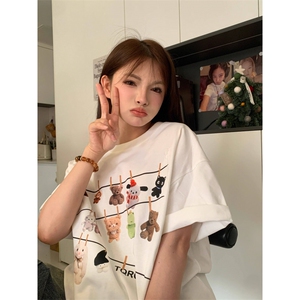 H0720-P30宽松休闲2026新款夏季短袖印花t恤女