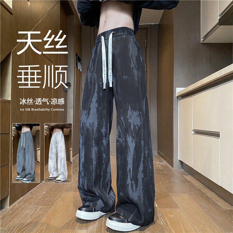 水墨扎染裤子男款春秋季2025新款小众设计感慵懒风宽松阔腿休闲裤,男装休闲裤,电商B315