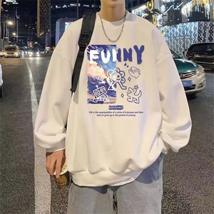 350g潮牌圆领宽松情侣长袖打底衫上衣服束口T恤卫衣Y19-P38网图图片
