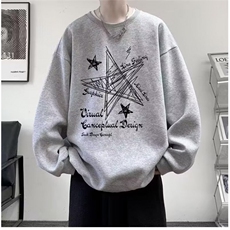 黑色薄款圆领卫衣男春秋新款青少年宽松印花卡通学生百搭休闲外套，女装短外套，星座506A