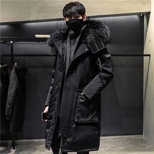 大货男中长款羽绒服保暖外套男加厚长款韩版情侣保暖连帽896-P100