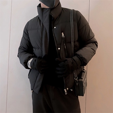 B14/P108控148冬季设计感短款拉链真口袋立领棉衣男黑首1，男装棉衣，星座305B