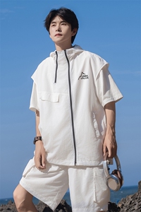 港风 24夏款时尚无袖连帽拉链套装 TZ614801 P70控98图片