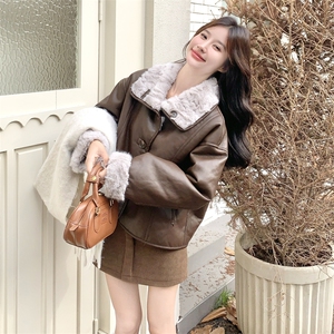 两面穿羊羔毛外套女冬季新款PU皮小个子加绒加厚皮毛一体棉服图片