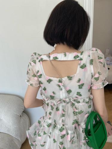 半透明花朵提花露背连衣裙,女装连衣裙,ceelphy