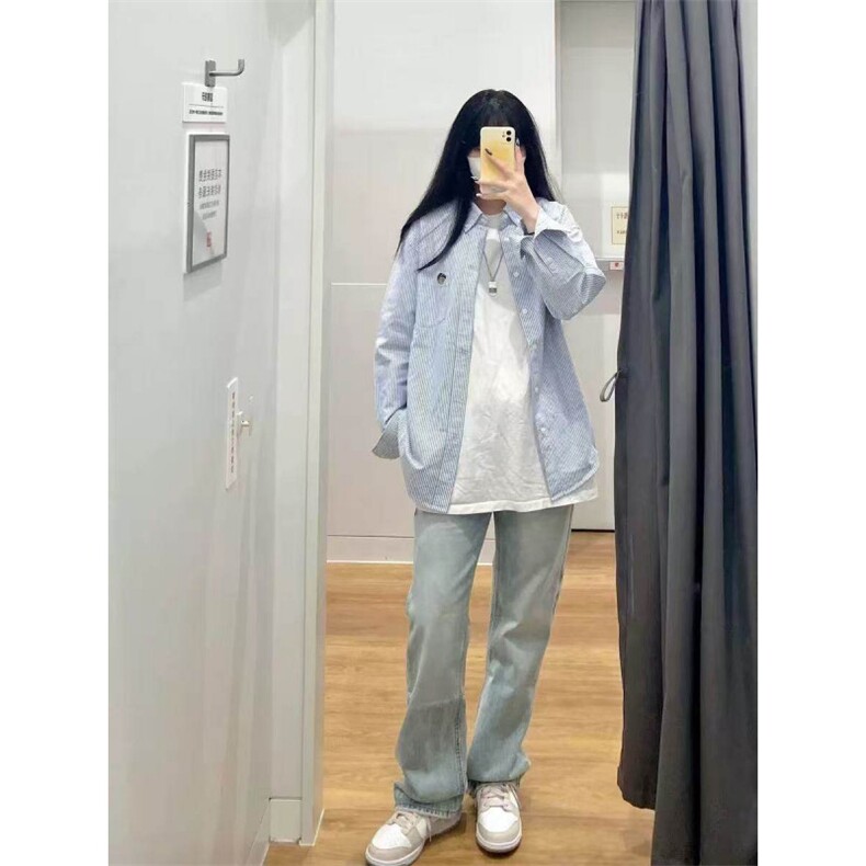 TC624-P45韩系甜美减龄条纹衬衫上衣女休闲刺绣时髦宽松衬衣,女装衬衫,星座617A-2