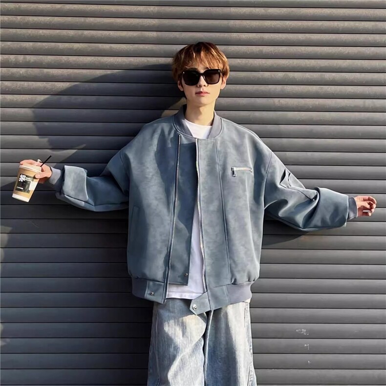 皮衣外套男装春季工装夹克美式棒球服潮牌机车服JKF218,男装皮衣,星座516A