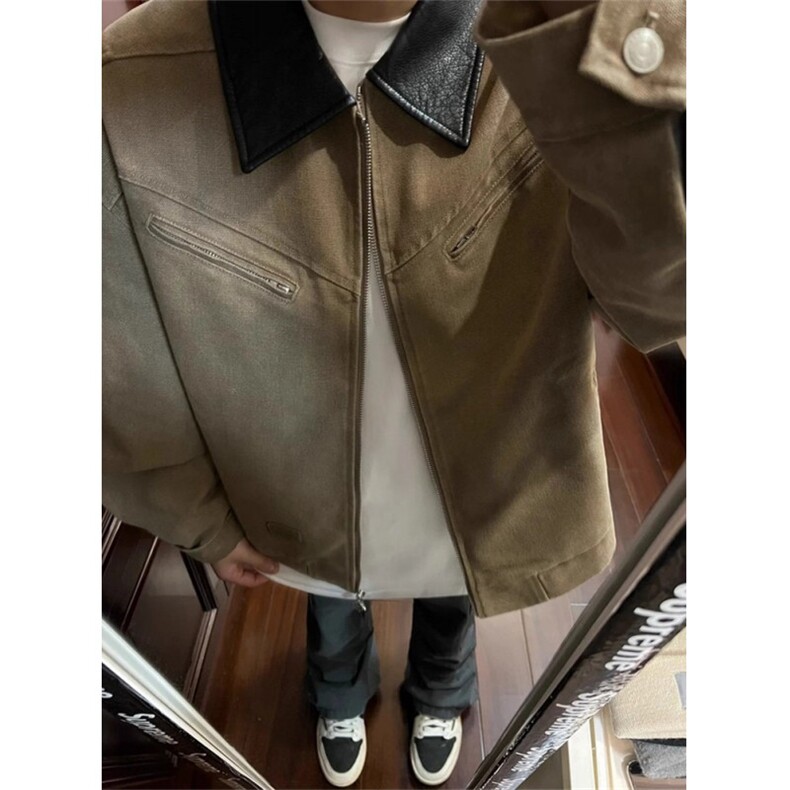 复古美式拼接翻领工装外套男款水洗夹克垫肩棒球服百搭JK982,男装夹克,星座1116A（原606A-3）