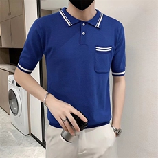 夏季螺纹拼色男士短袖t恤时尚青年商务休闲翻领polo衫男PL134，男装T恤，星座1116A-2（原606A-1）