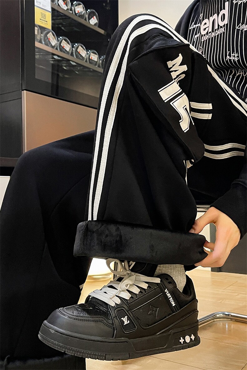 8XL-M美式条纹工装裤休闲裤男宽松直通阔腿加绒裤子K9123P78控98,男装休闲裤,电商D206-1