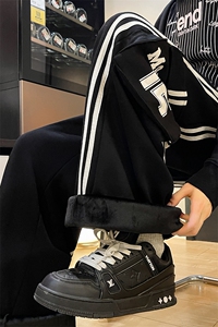 8XL-M 美式条纹工装裤休闲裤男宽松直通阔腿加绒裤子K9123P78控98图片