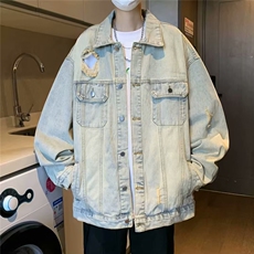 破洞牛仔外套男春秋款美式复古潮牌衣服J1186P58，男装夹克，星座1116-2