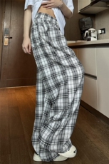 简约高级感格子阔腿裤男女新款夏季高腰直筒休闲裤拖地裤D502/P45，男装休闲裤，星座206（原A221）