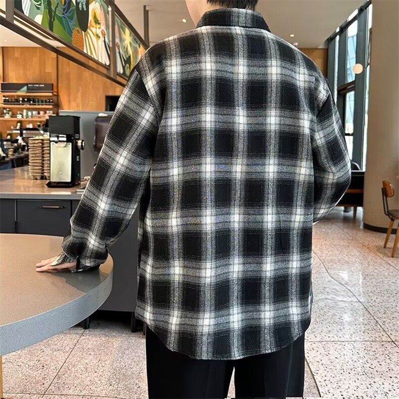 长袖格子衬衫男春秋季宽松韩版时尚潮流休闲外穿磨毛衬衣外套C13,男装衬衫,星座506