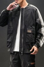 2021马切达大码秋季新日系潮牌男棒球领条纹宽松夹克J956-P75，男装夹克，电商A001