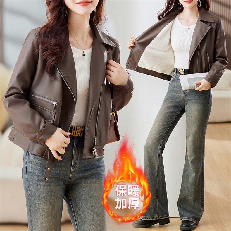 欧货皮衣外套女西装领机车服女士2023秋季新款pu皮夹克短款上衣潮,女装皮衣,江南女神