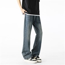 微喇牛仔裤男款夏季半松紧潮流美式vibe复古XZ201-7110P42，男装牛仔裤，星座201