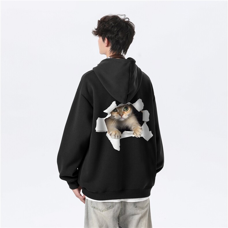 抖音品质秋季新款日系猫咪印花宽松连帽卫衣wlcm5002-特批35控59,男装卫衣,星座605(原A050)