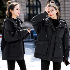 2024冬季新款胖MM200斤大码时尚气质加绒保暖舒适连帽派克服棉衣，女装棉衣/棉服，妃曼