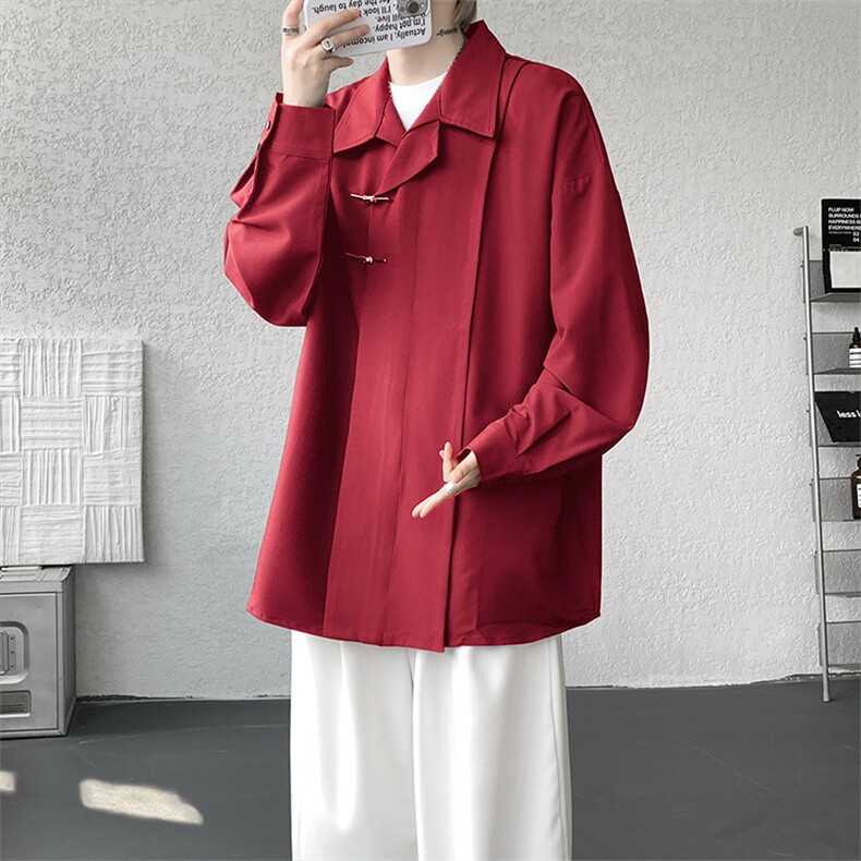8XL-M风新中式黑色翻领长袖衬衫男秋季休闲衬衣痞帅CS537P58,男装衬衫,电商D206-1