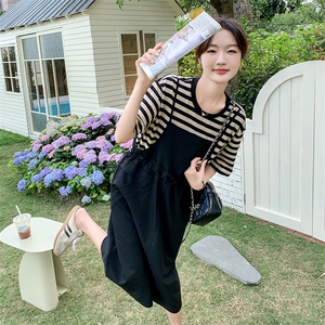 现货  03夏装新品腰部抽绳条纹拼接假两件套连衣裙2C239 P125K178图片