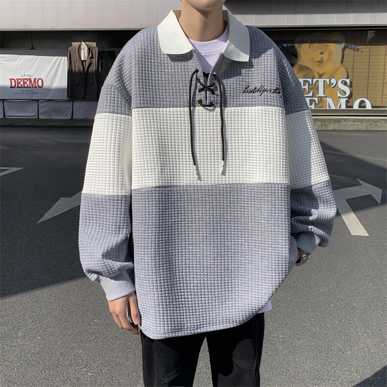2024春秋季翻领卫衣男宽松拼接美式ins休闲青年上衣服W0041-P38,男装卫衣,星座308B-1