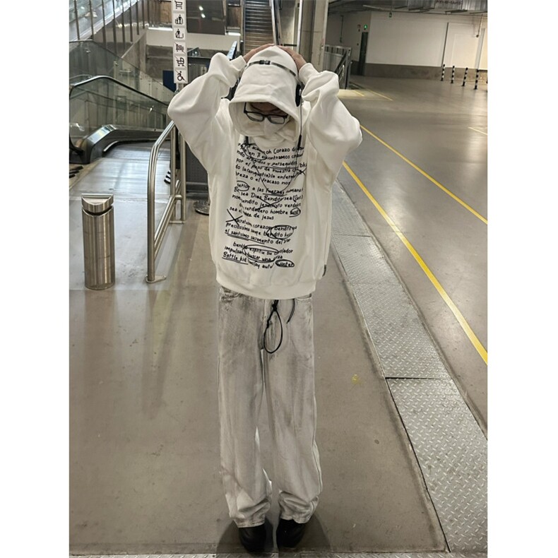 做旧脏白泼墨廓形宽松牛仔裤男高街dirtyfut拖地裤NZG514,男装牛仔裤,星座516A
