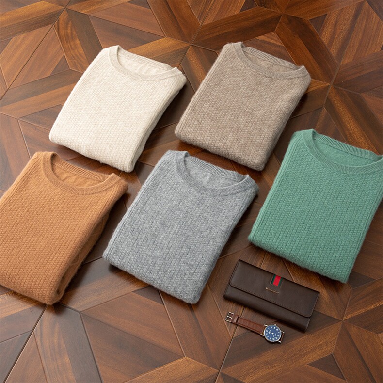时尚男士圆领菱形纹羊绒毛衣多色可选舒适保暖高品质选择，男装羊毛衫，梵泰羊绒