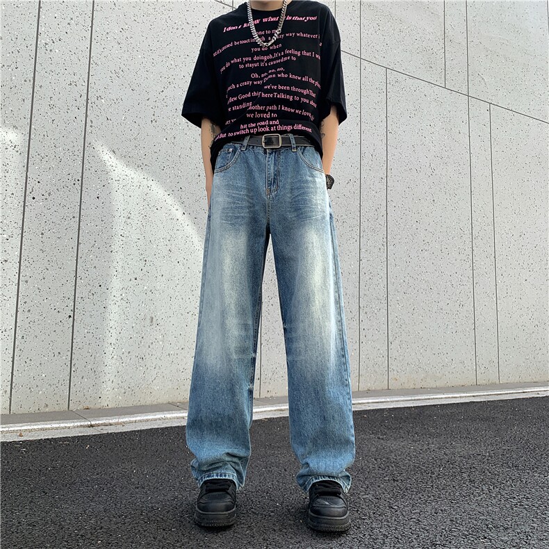 淡蓝复古蓝vibe牛仔裤vintage高街微喇浅蓝做旧cleanfitGJ335P55,男装牛仔裤,电商D256-1(原A064-1)