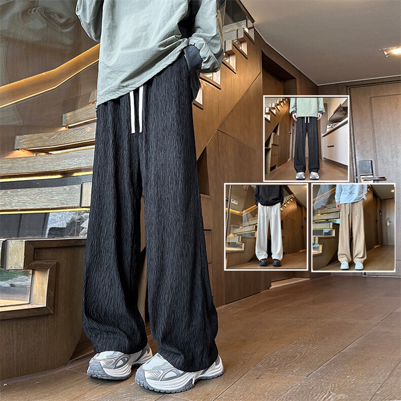 夏秋衔接树皮皱纹理感休闲裤直筒拖地运动裤K842特P35控58，女装休闲裤，电商A309