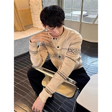 提花针织开衫秋冬季新款外搭北极绒毛衣外套男潮1008-LTK766-P58，男装针织衫/毛衣，星座1008