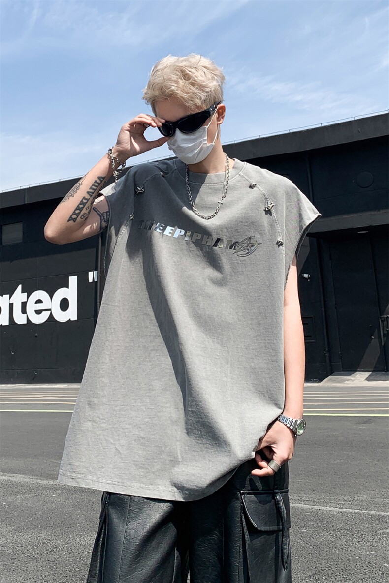洗水做旧无袖T恤美式夏季坎肩男装背心/马甲XZ514-2-202435-P58,男装背心/马甲,星座514-2(原B239)