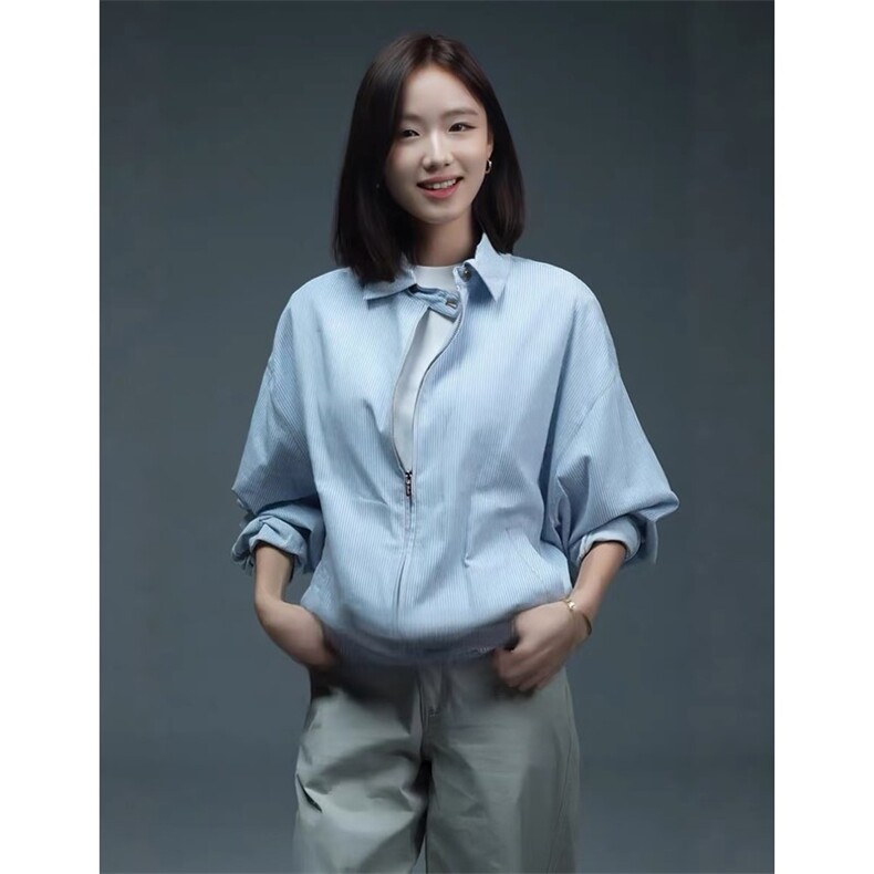 WE2003-P64欧若风蓝白条纹翻领外套,女装短外套,电商B323A