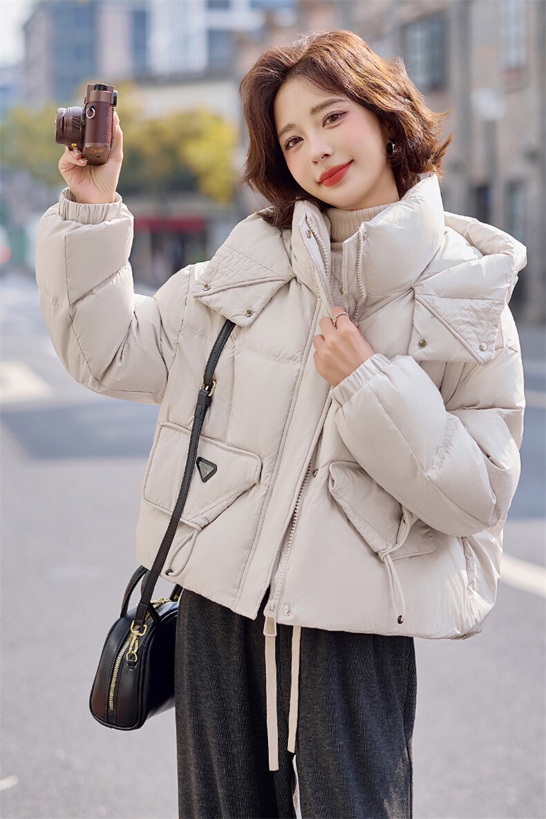 羽绒服女短款2024冬季新款女装连帽保暖休闲白鸭绒外套潮！现货！,女装羽绒服,慧尚依恋