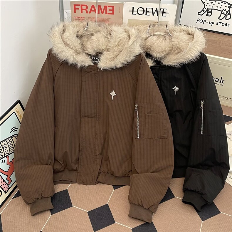 美式潮牌毛领加厚短款棉服男女冬季cleanfit保暖棉衣M0776-P93,男装棉衣,星座308B-2