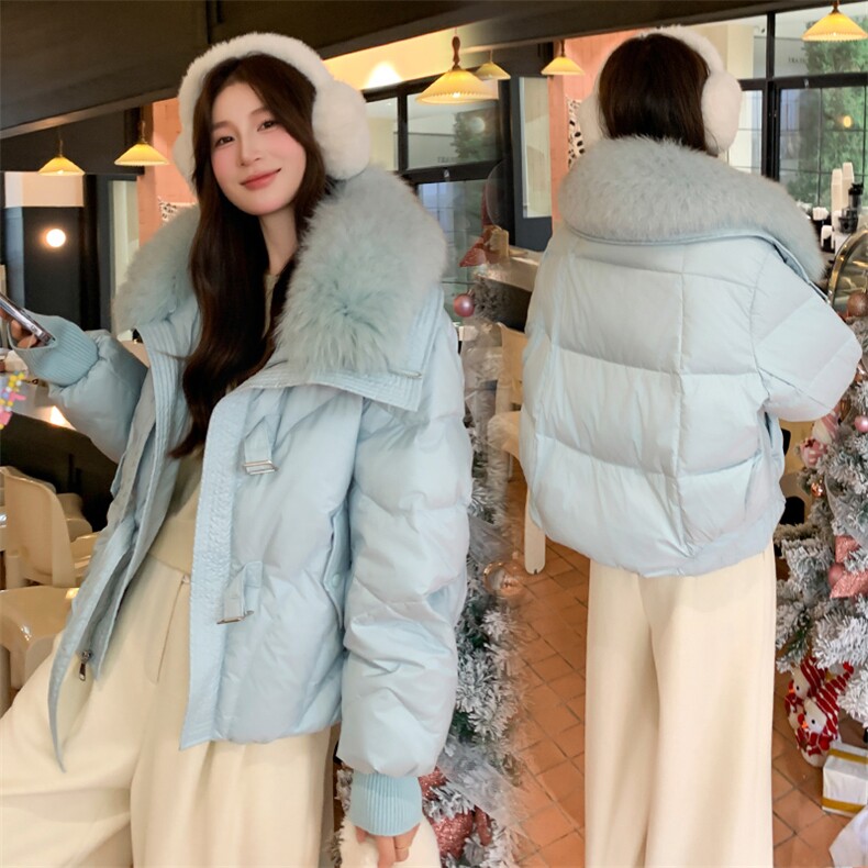 现货现货！2025冬装新款糖果色可爱超大狐狸毛加厚白鸭绒羽绒服女,女装羽绒服,时尚风爆