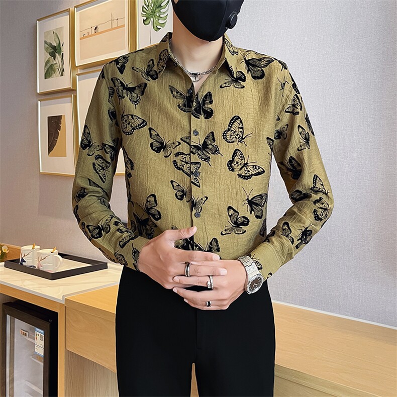 男士秋季新款个性痞帅印花长袖衬衫男休闲衬衣301A-1/H501/P58,男装衬衫,星座301A-1