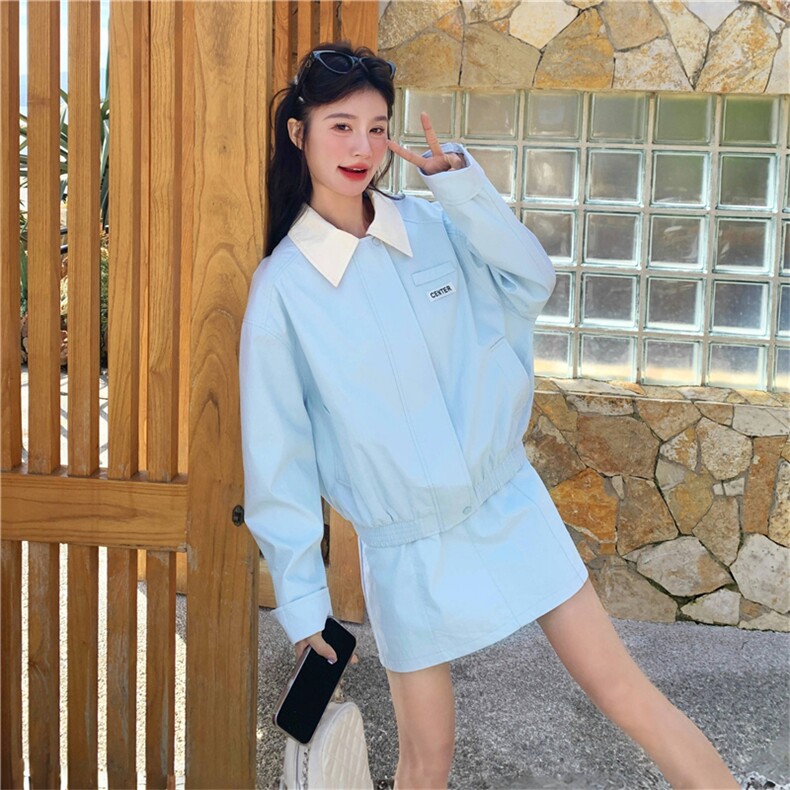 现货！蓝色短外套+短裙两件套时尚套装2C118-T681P180控258,女装套装/套裙,2C118