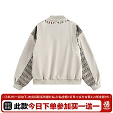 有货。民族风字母刺绣夹克男女秋棒球领W6976-P69，男装民族服装，星座412-3