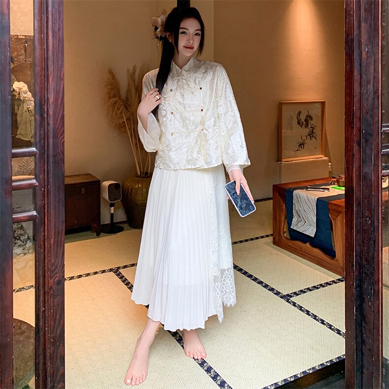 新中式国风刺绣套装裙女夏季新款温婉气质盘扣上衣半身裙两件套潮,女装套装/套裙,浙宝305