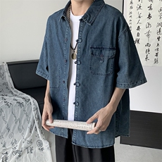 F328-P582024夏季新款工装牛仔衬衫男潮牌百搭衬衣外套现货，男装衬衫，星座512-6