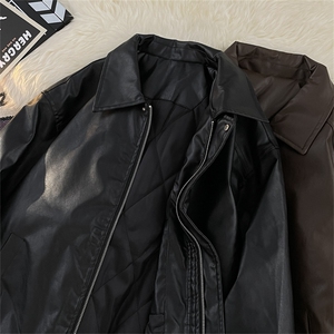 美式复古皮衣外套男秋冬加棉休闲宽松拉PU皮翻领棉服JK0825-P80图片