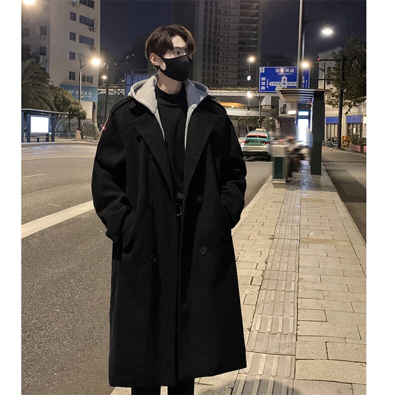 517A-8-Y27-P128现货高品质假两件韩系中长款毛呢大衣帽子可拆,男装毛呢大衣,星座517A-8（原B282）