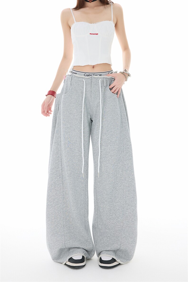 美式抽绳卫裤男女2025新款垂感宽松阔腿裤休闲直筒长裤YD9054-P75,男装休闲裤,星座509