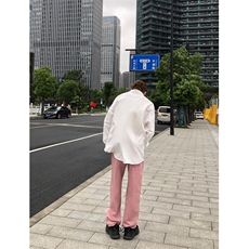 潮牌时尚冰莓粉宽松直筒水洗牛仔裤X1002-1-NZ2413-现货，男装牛仔裤，星座1002-1
